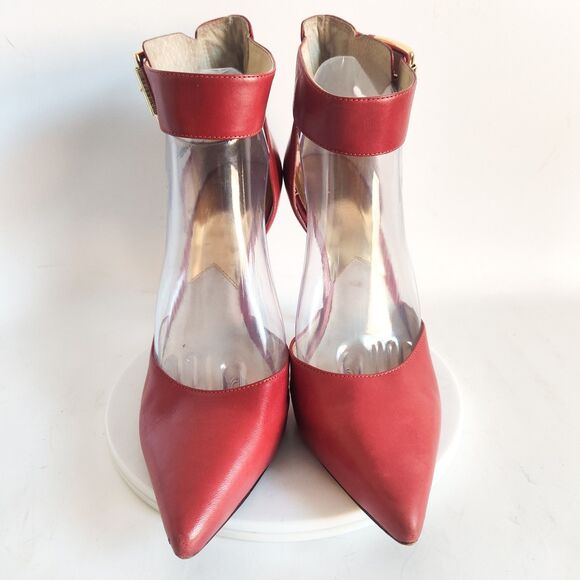 Michael Kors Heels Size 10 Red Leather Pointy Toe Ankle Strap Stiletto Brinkley - Picture 6 of 11